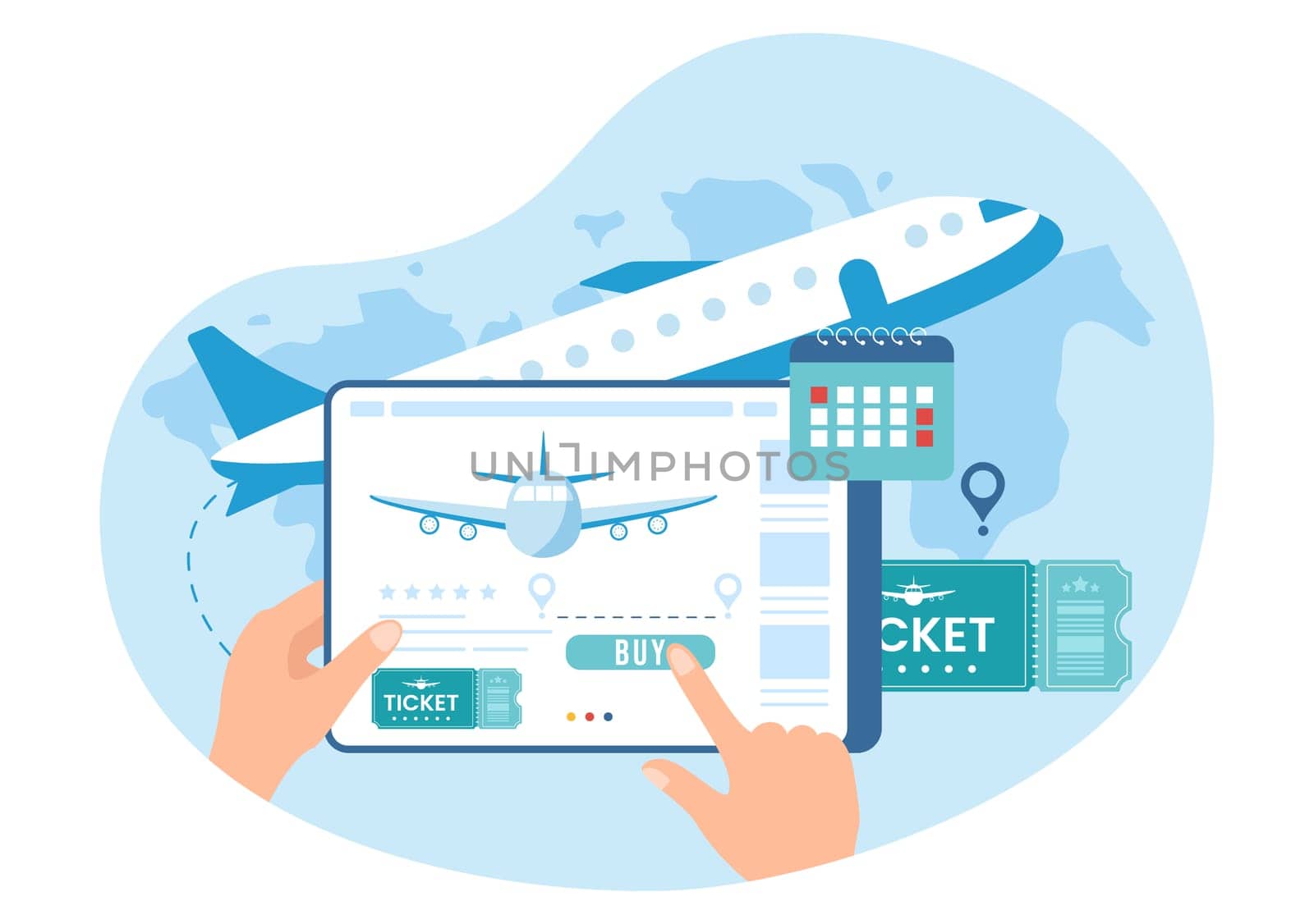 Online Travel Ticket Store Through transportation and Journey Provider App for Booking in Flat Cartoon Hand Drawn Template Illustration