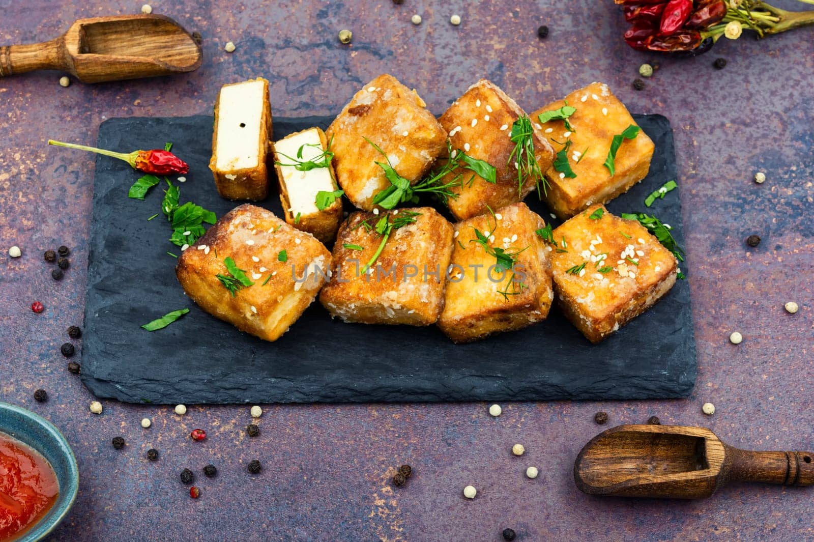 Roasted tofu cheese. Vegetarian food