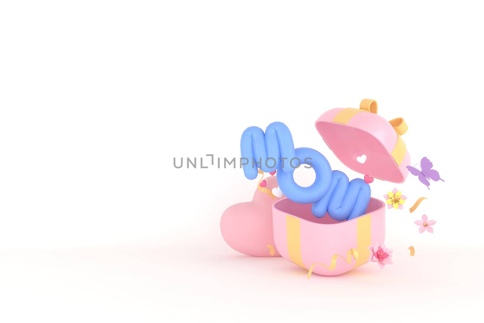 Mother's Day greeting card, 3D rendering of celebrations on special days.