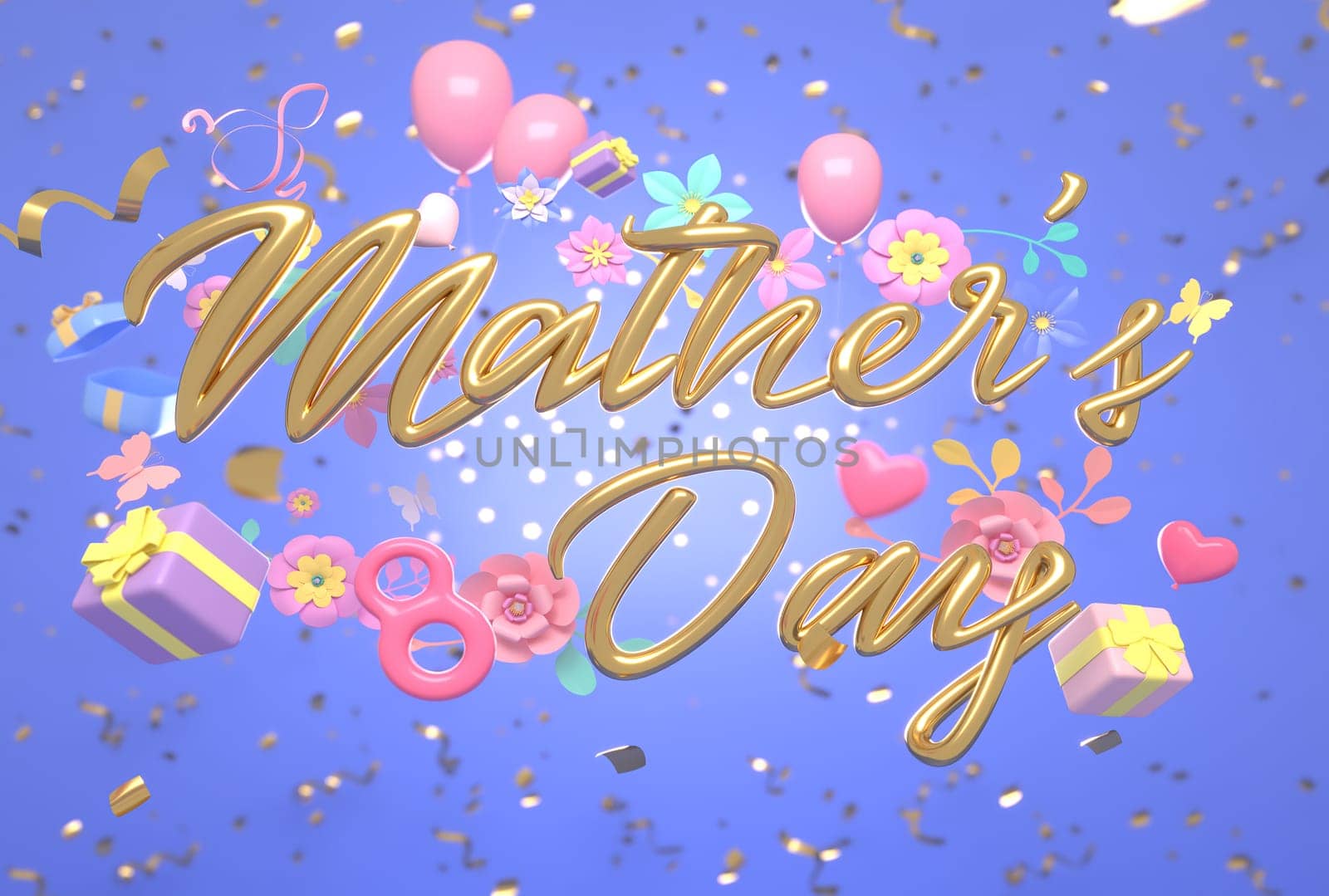 Mother's Day greeting card, 3D rendering of celebrations on special days.