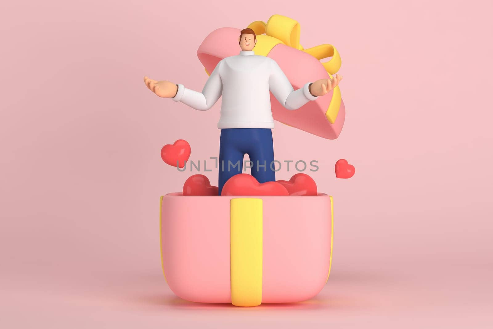 3d character in the festival of Valentine's Day. 3d rendering of graphic resourse.