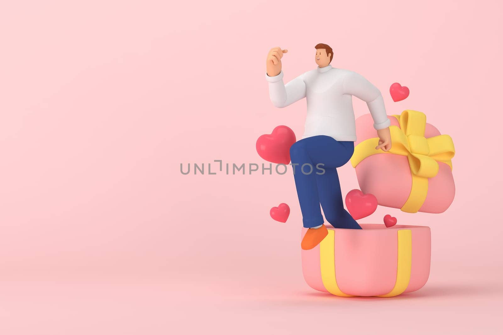 3d character in the festival of Valentine's Day. 3d rendering of graphic resourse.