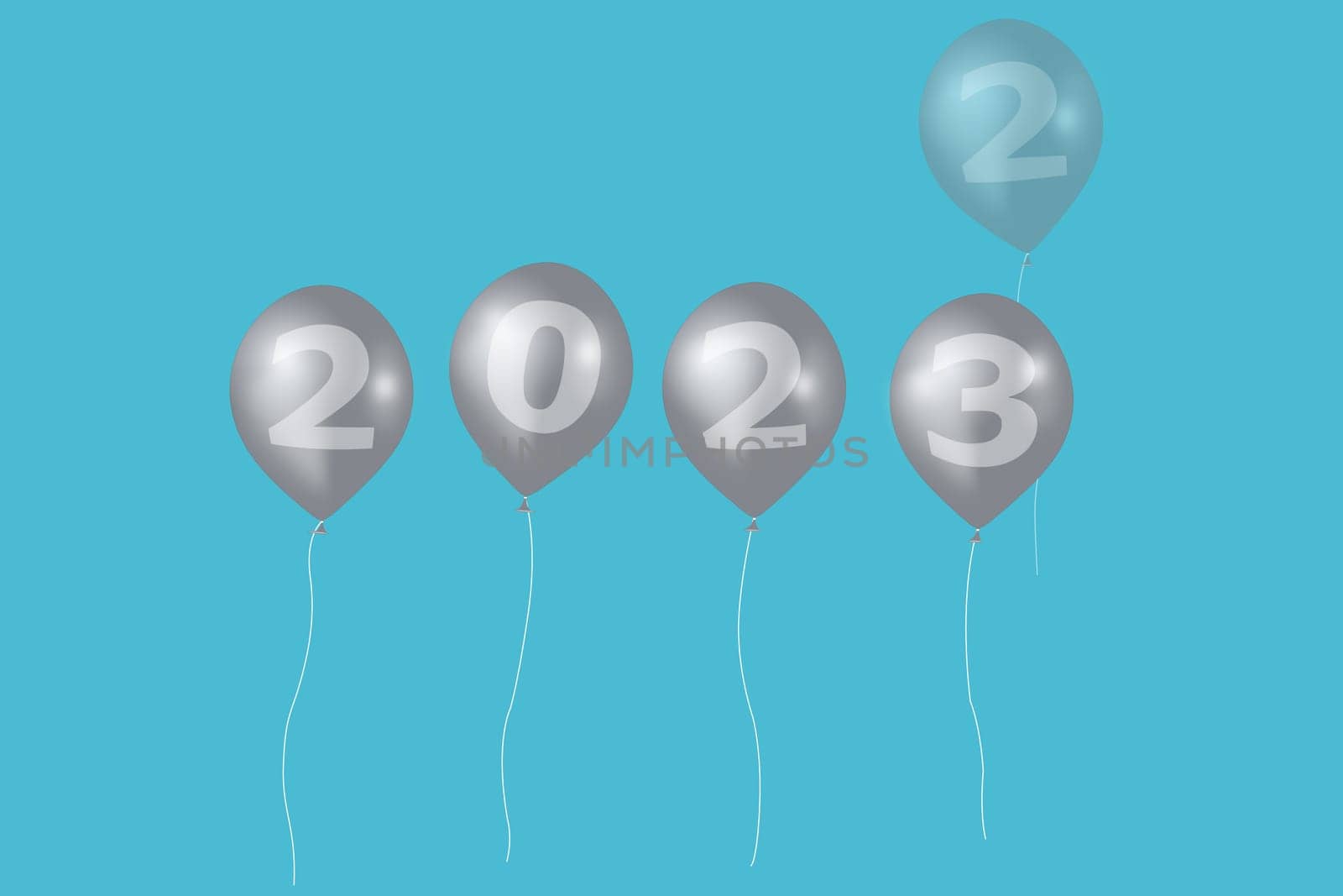 3D illustration concept New Year 2023 design with number on the balloons, the old year has passed.