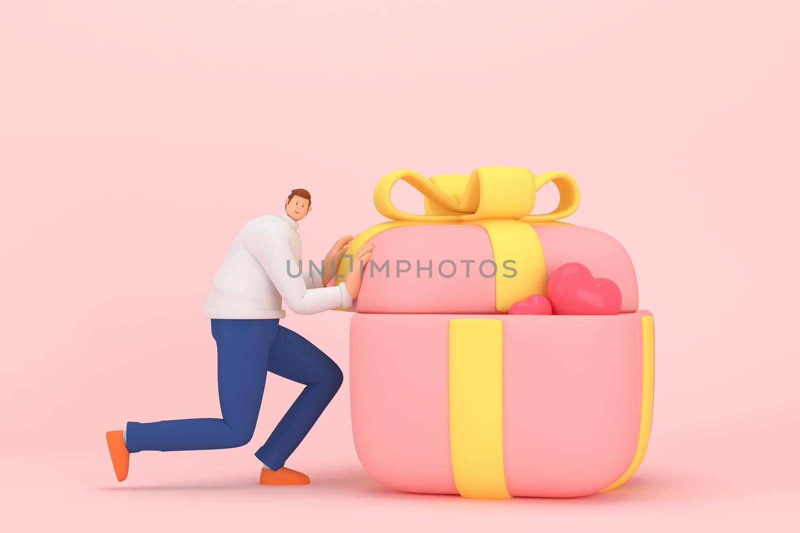 3d character in the festival of Valentine's Day. 3d rendering of graphic resourse.