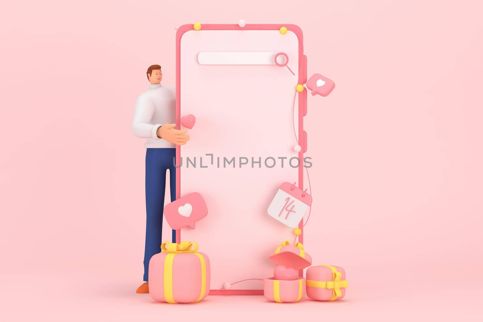 3d character in the festival of Valentine's Day. 3d rendering of graphic resourse.