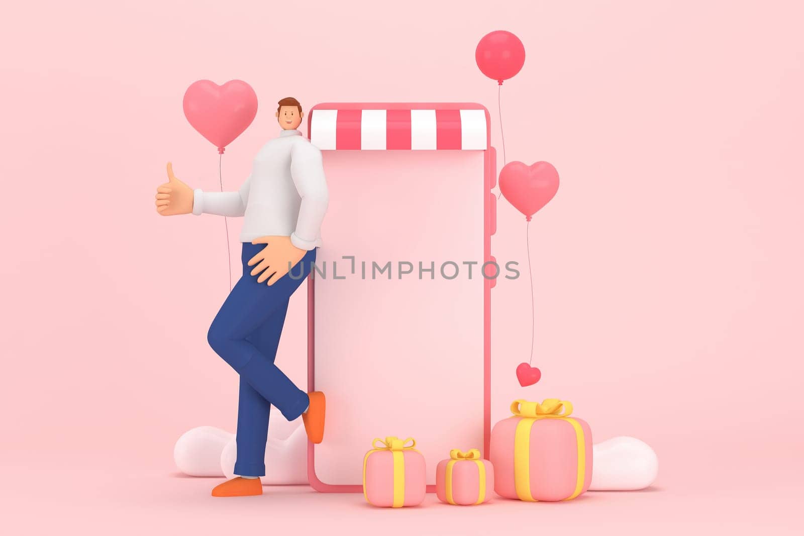 3d character in the festival of Valentine's Day. 3d rendering of graphic resourse.