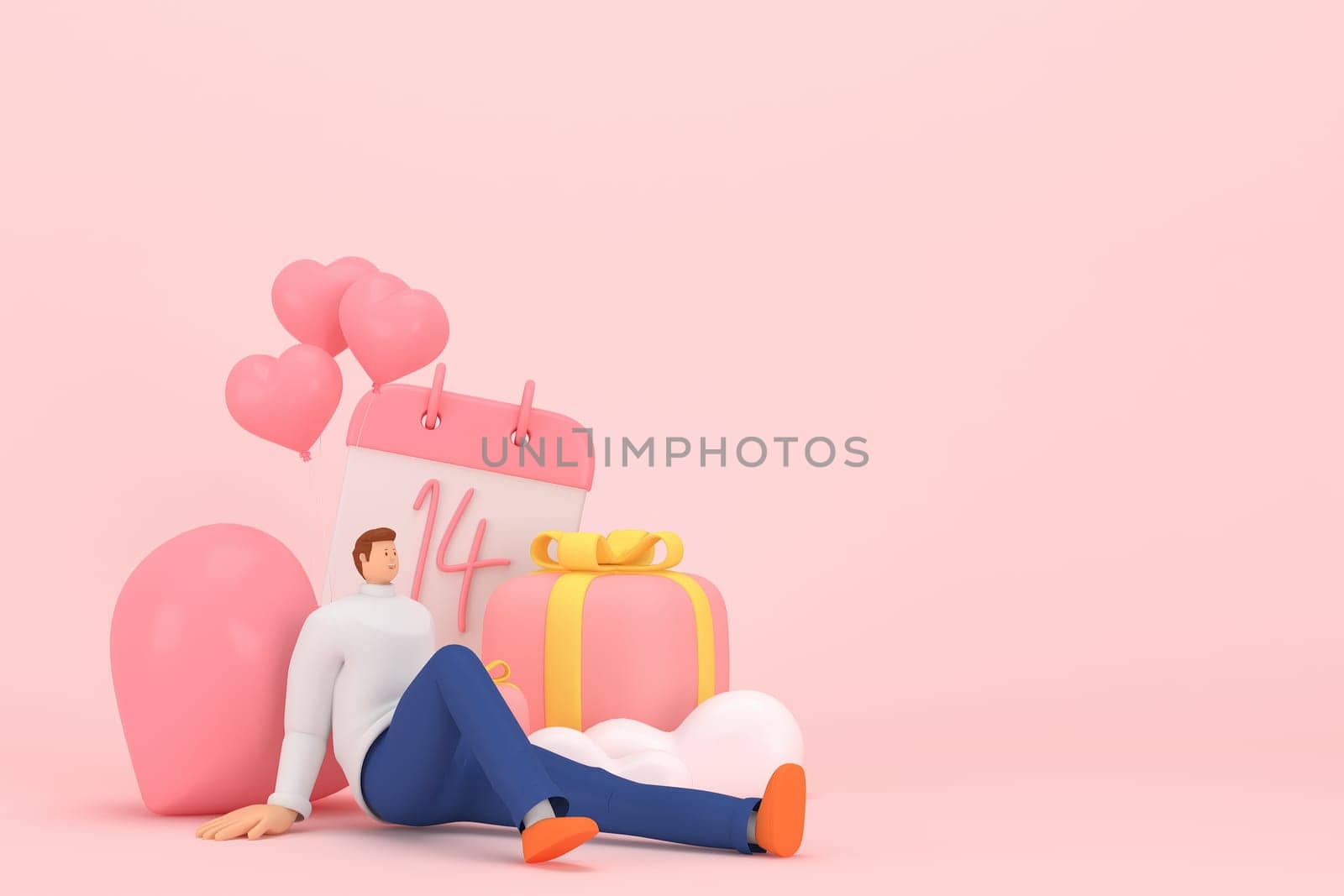 3d character in the festival of Valentine's Day. 3d rendering of graphic resourse.