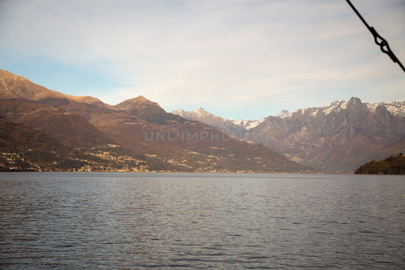 Lake landscape with mountains on the background, horizontal view