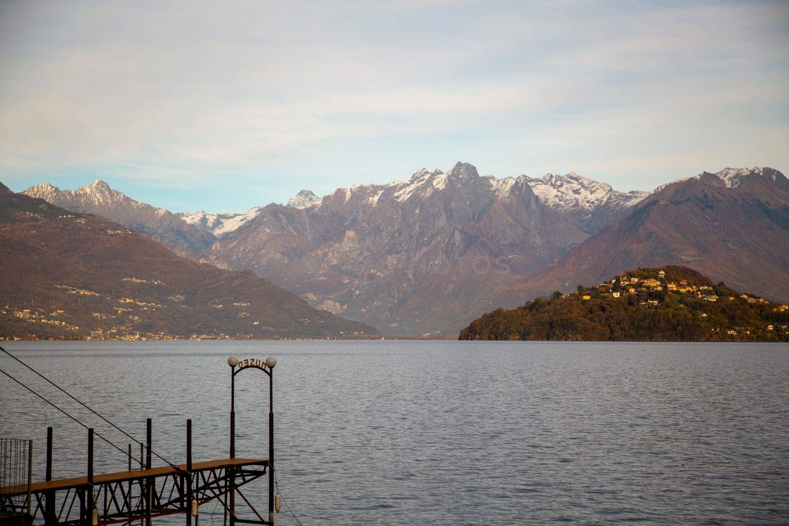 Pier extending over the lake, landscape view