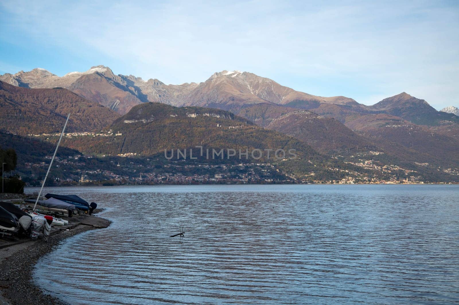 Lake landscape with mountains on the background, horizontal view