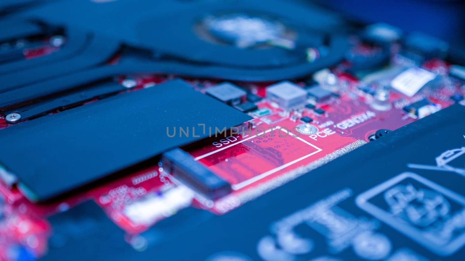 Circuit board with resistors microchips and electronic components. Computer hardware technology. Integrated communication processor. Information engineering. PCB.