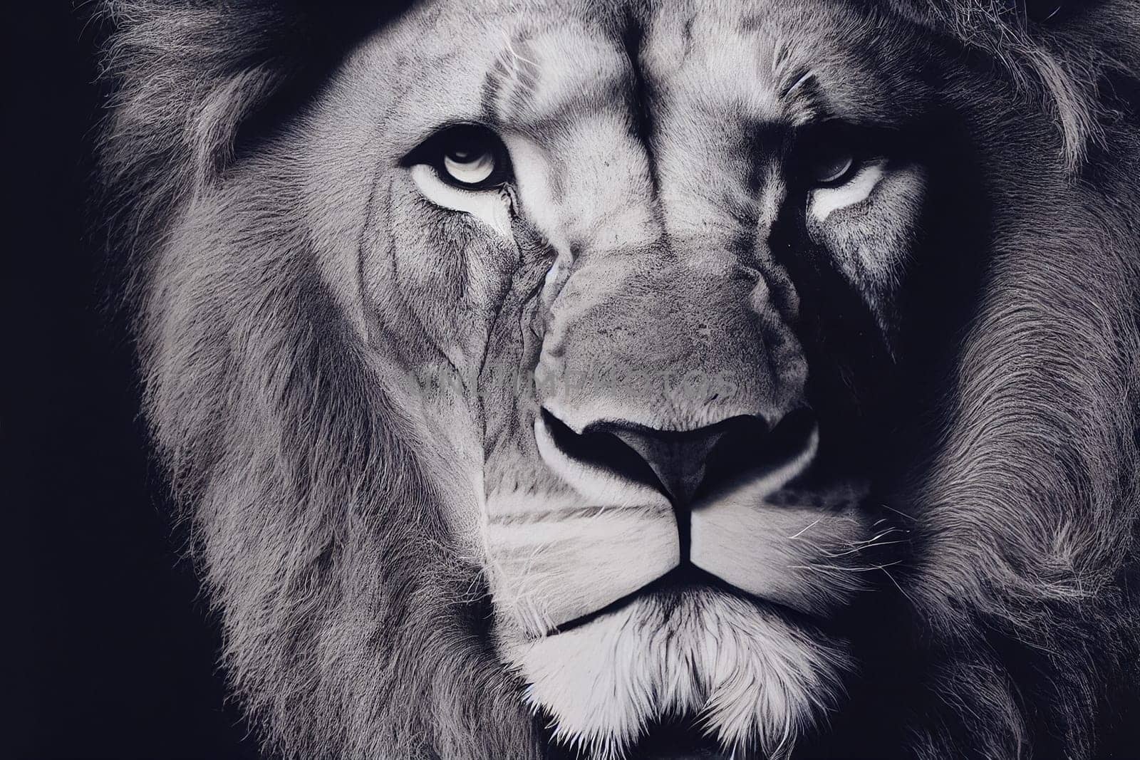 Portrait of a male lion, dangerous predator animal, wildlife in Africa, illustration