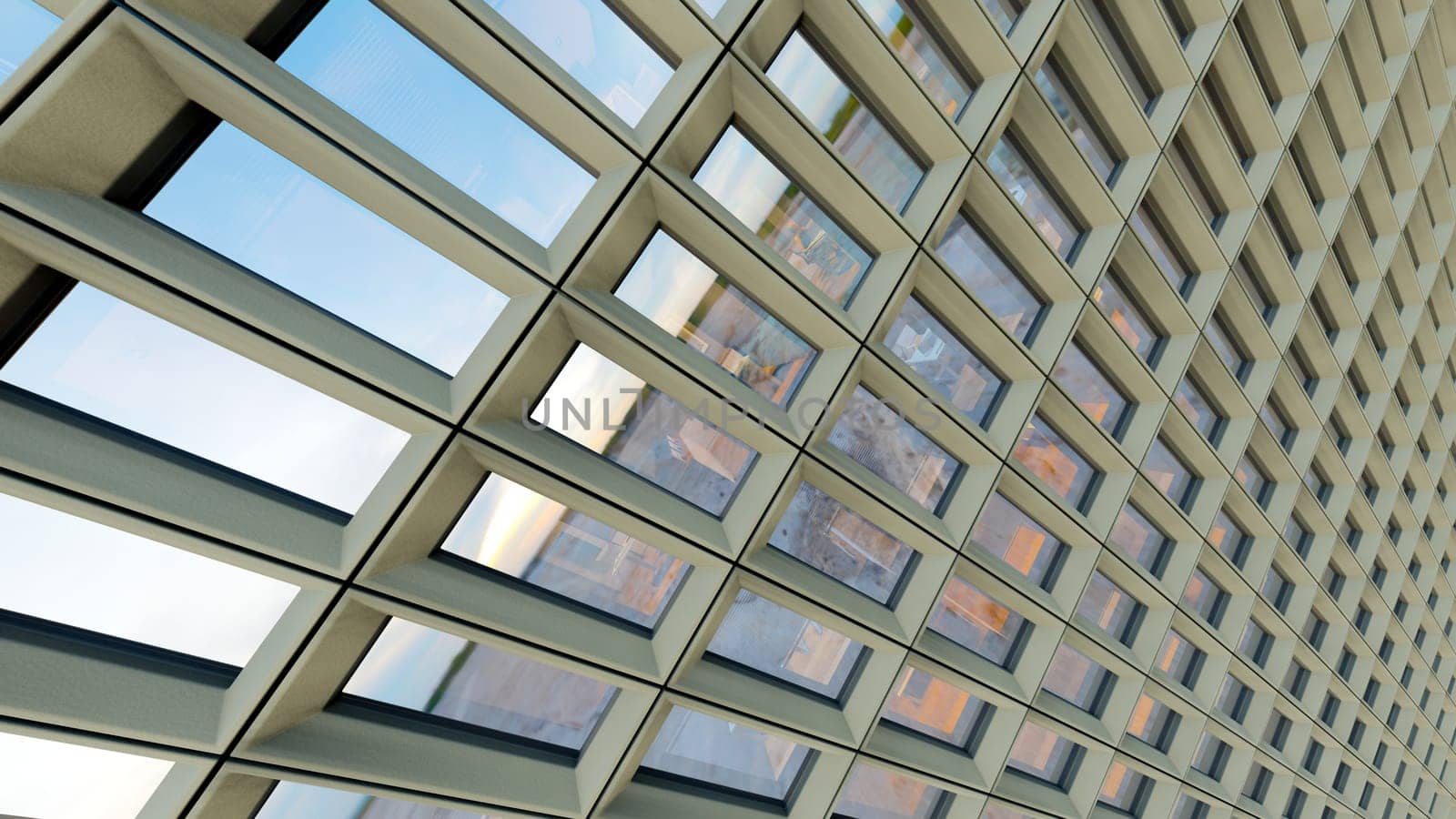 concrete building windows modern city facade in perspective 3D illustration