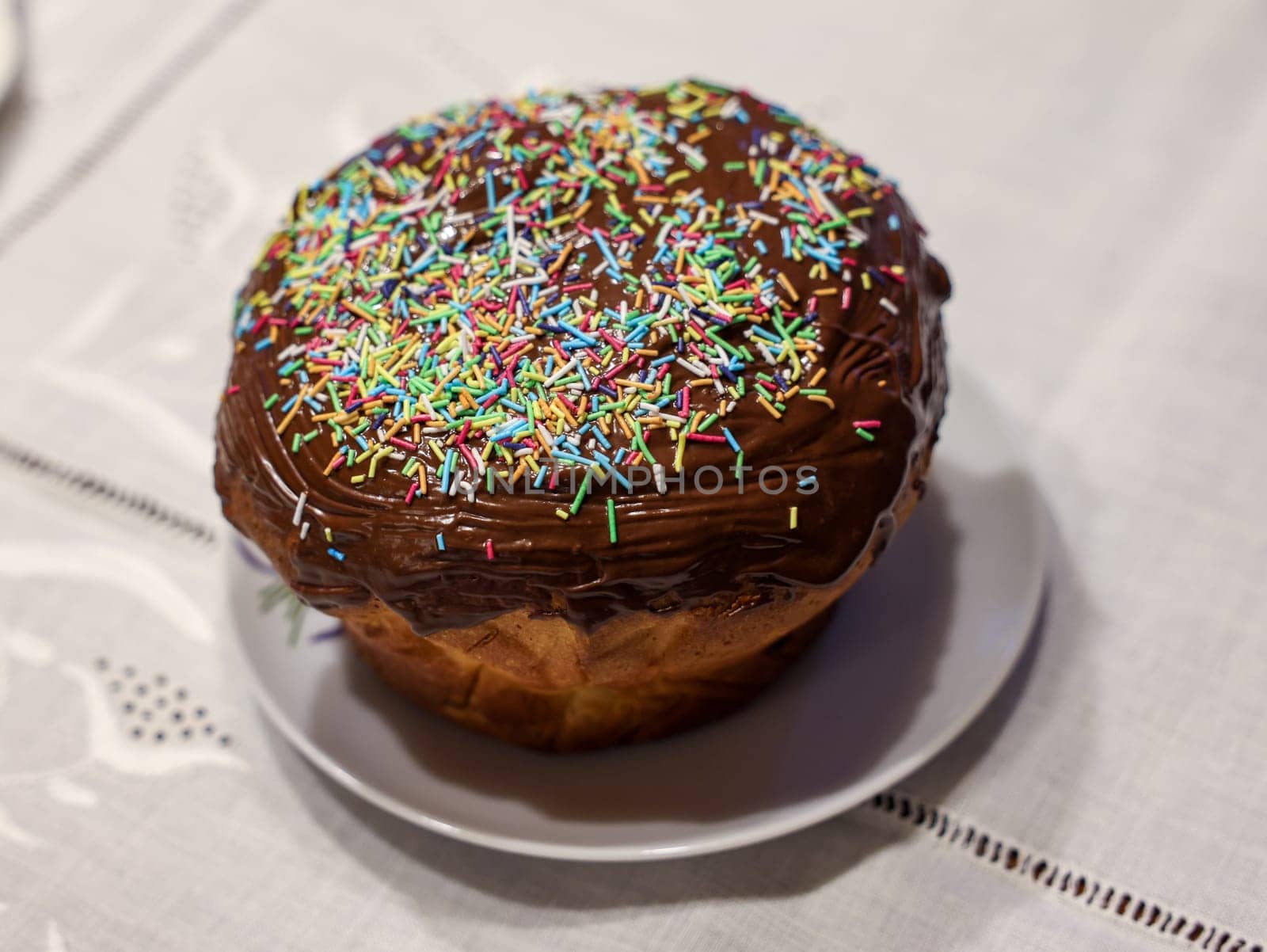 Traditional Ukrainian Easter Cake Kulich or Orthodox Christian Easter Bread.