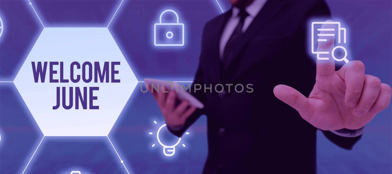 Conceptual caption Welcome June, Business idea Calendar Sixth Month Second Quarter Thirty days Greetings