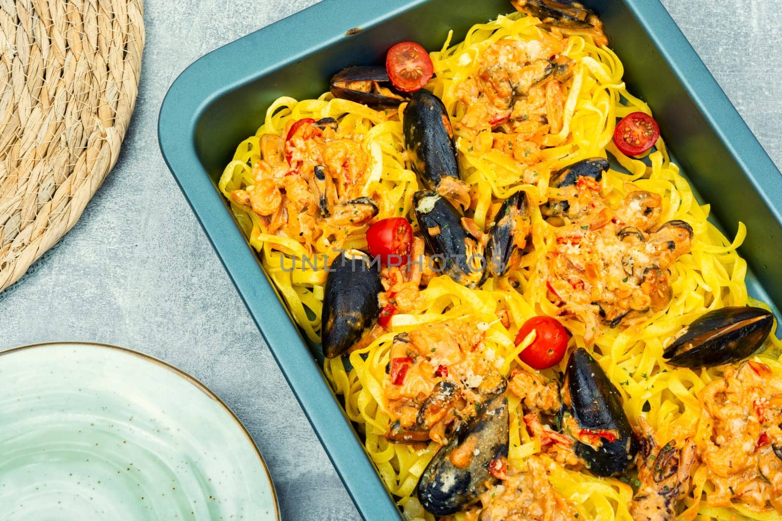 italian pasta with seafood sauce. Mediterranean cuisine