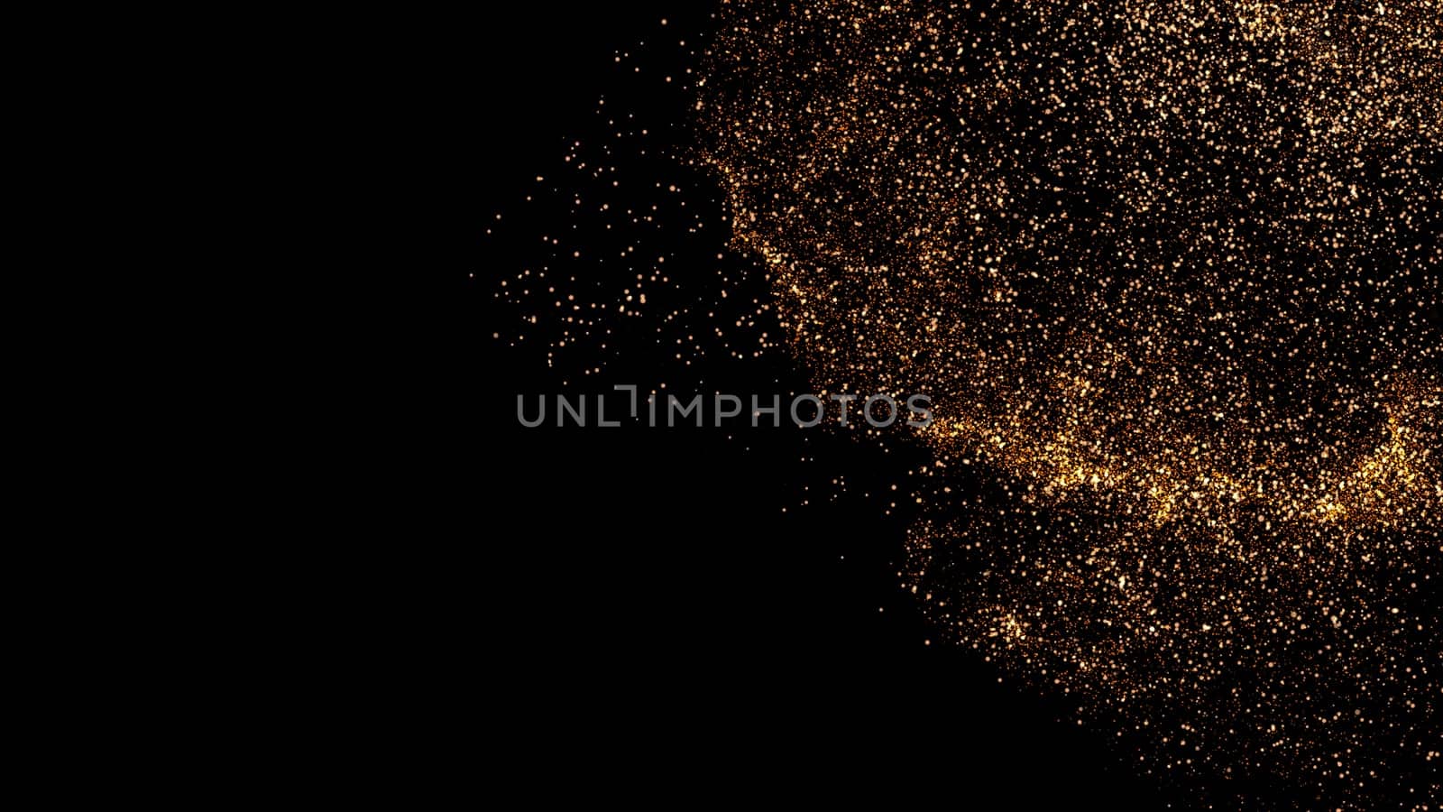 gold dust blown away by the wind and scattered. 3d illustration of gold particle