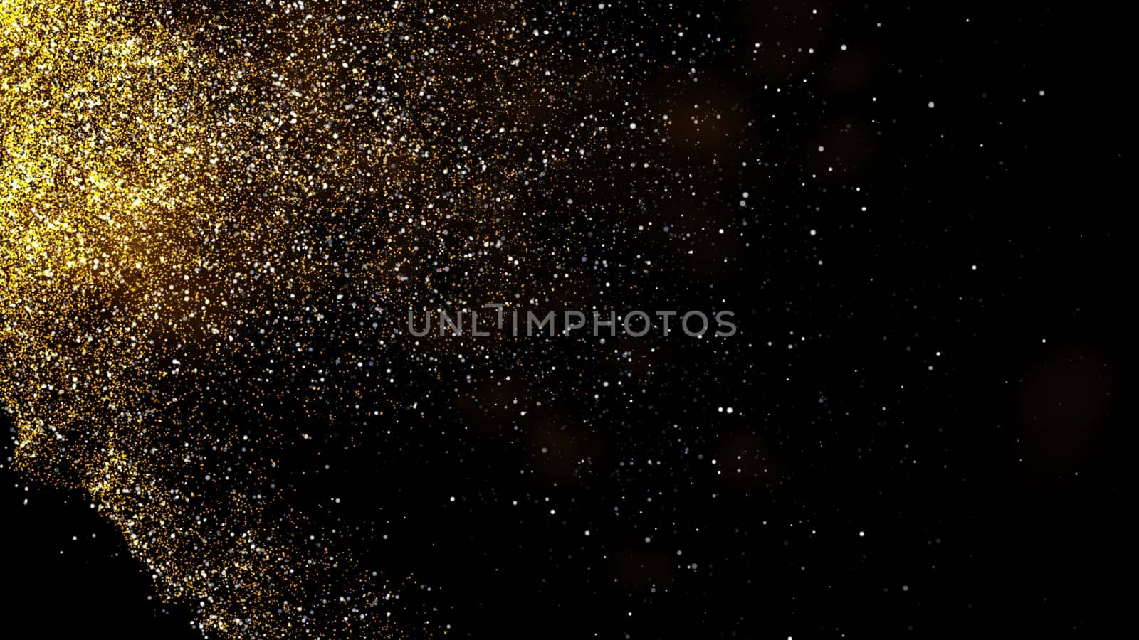 gold dust blown away by the wind and scattered. 3d illustration of gold particle