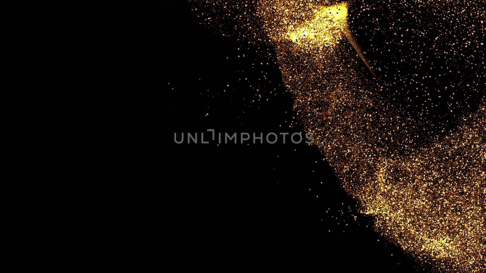 gold dust blown away by the wind and scattered. 3d illustration of gold particle