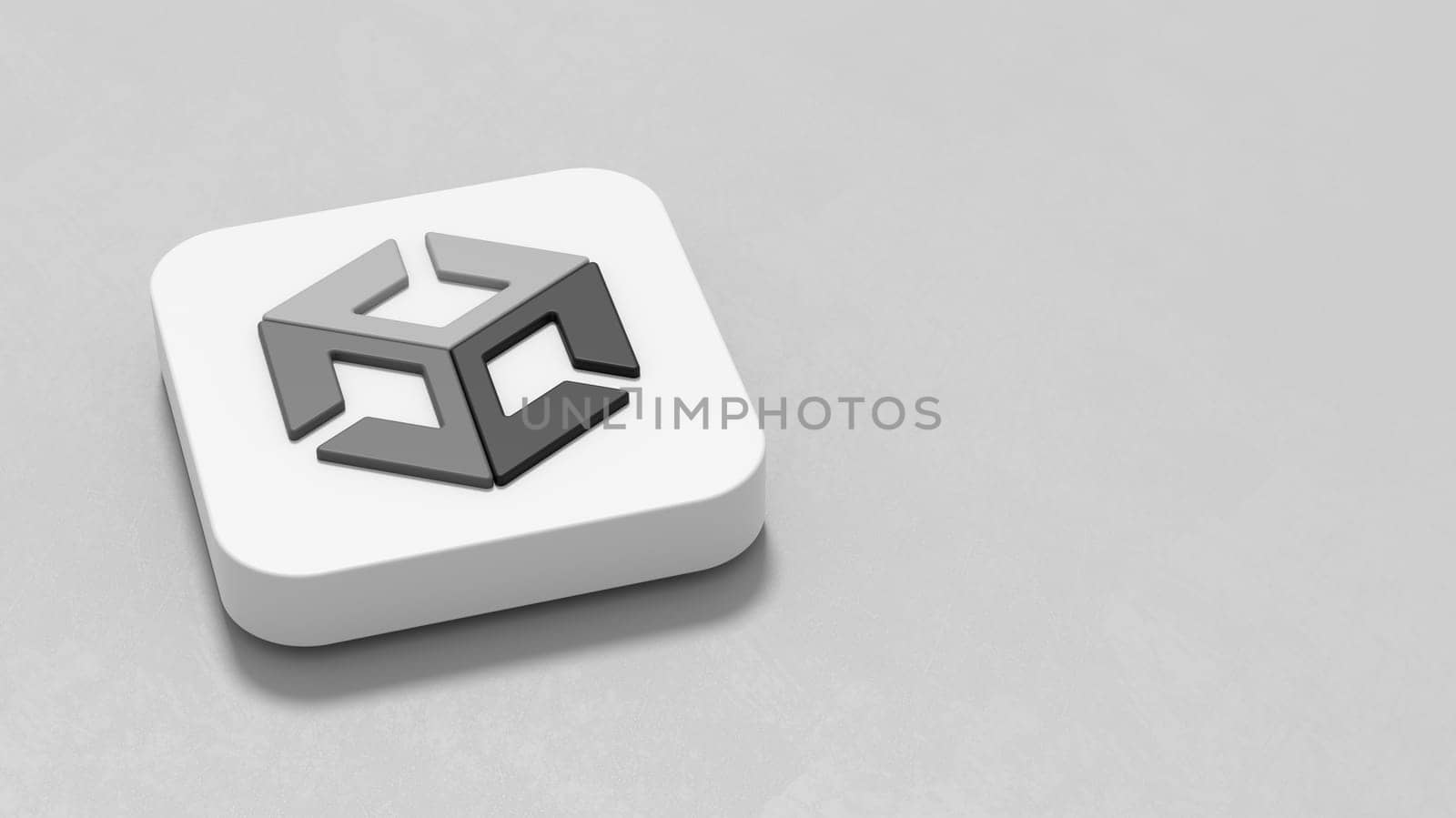 Unity App Icon 3D Symbol Shape on Plastered Gray Background with Copy Space 3D Illustration