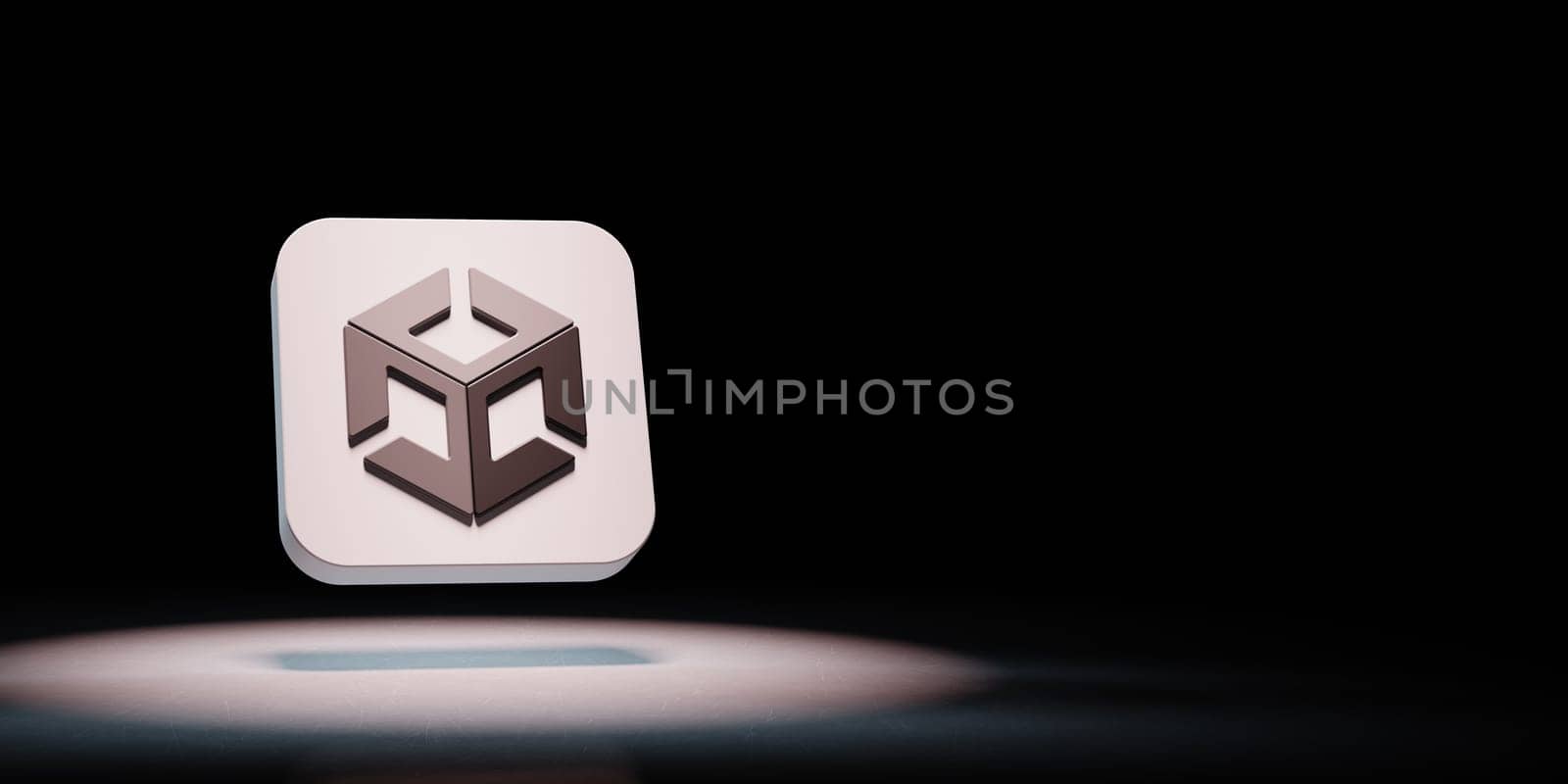 Unity App Icon 3D Symbol Shape Spotlighted on Black Background with Copy Space 3D Illustration