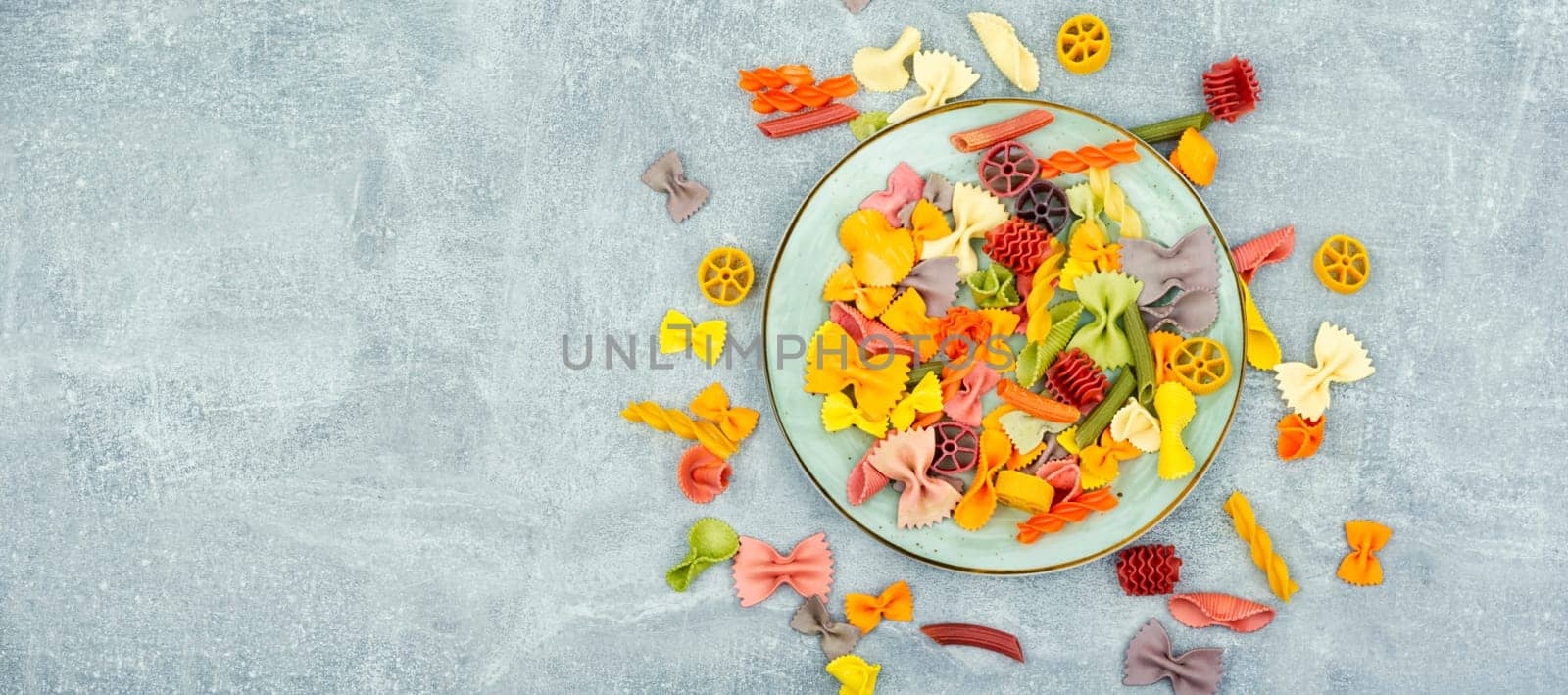 Multicolor Italian pasta. Various colors of pasta