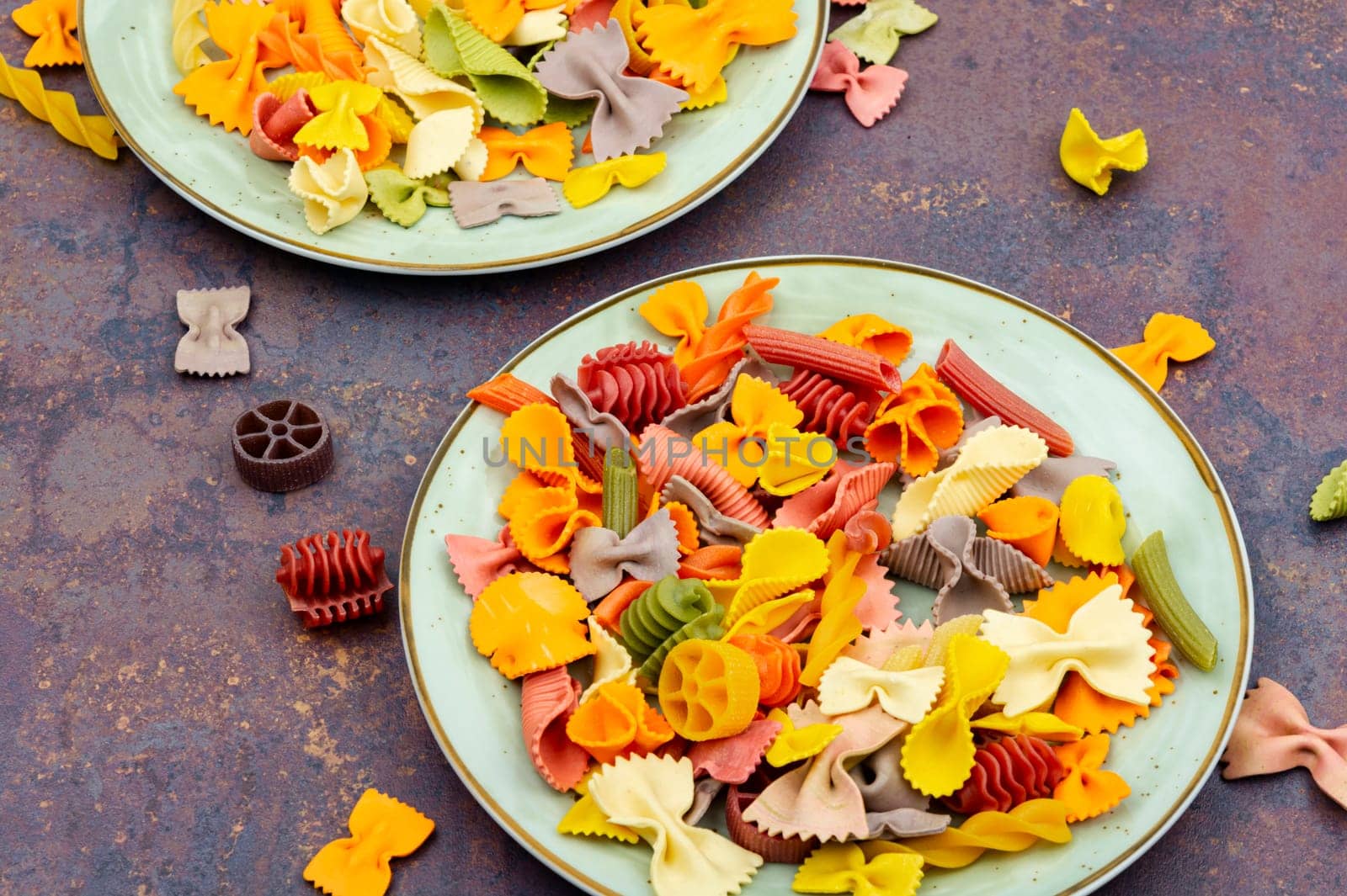 Multicolor Italian pasta. Various colors of pasta