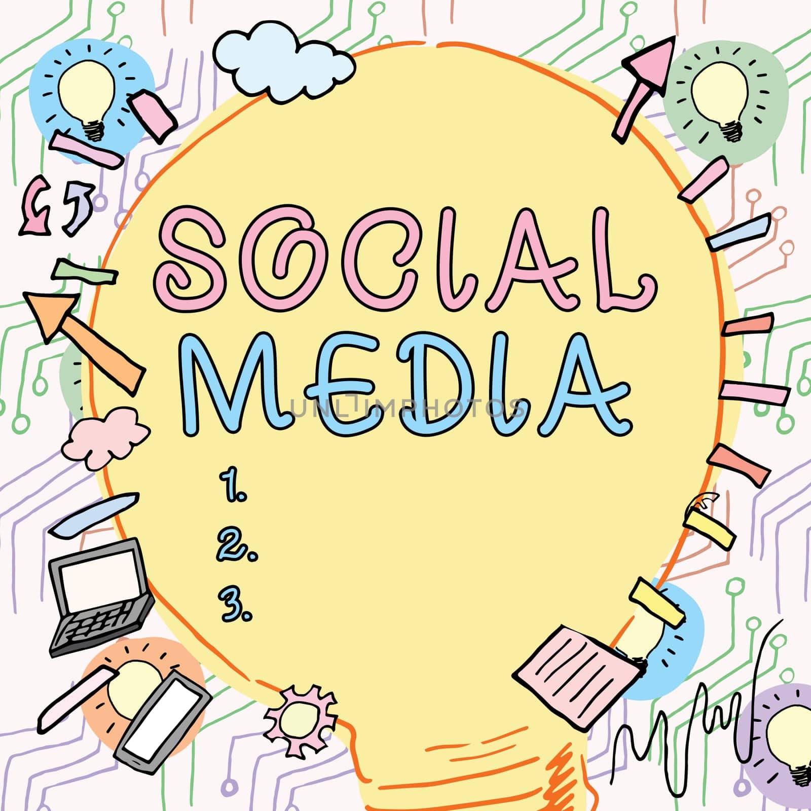 Text caption presenting Social Media, Business approach Online communication channel Networking Microblogging