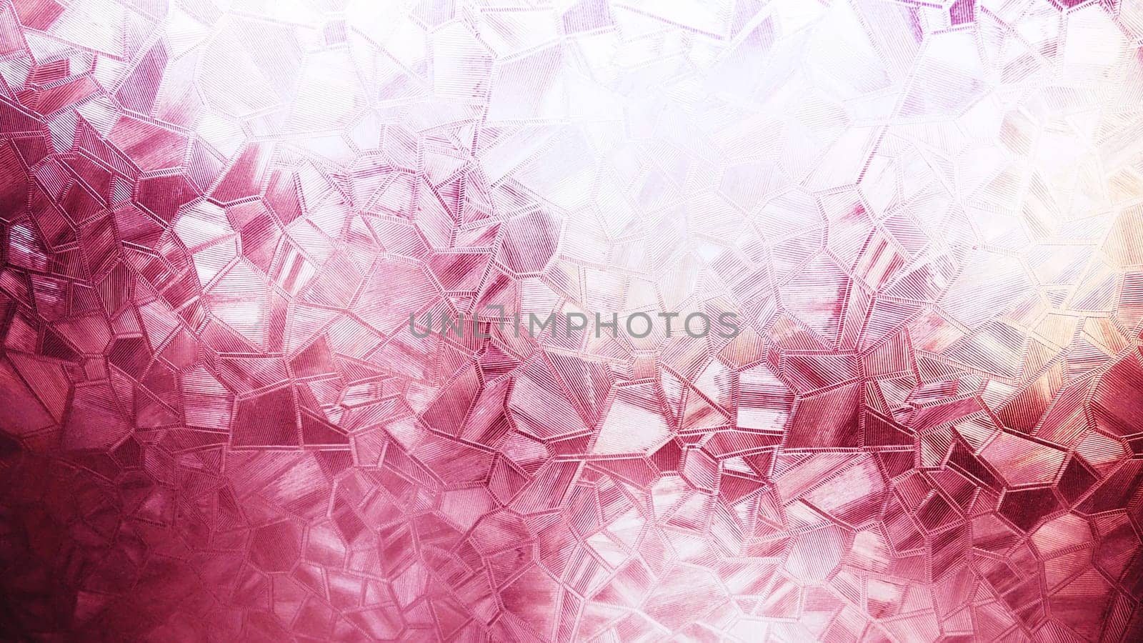 Embossed glass background. Corrugated glass pink monochrome. Refraction of light in a bumpy transparent surface under backlight. The play of highlights. Black red pink areas. Abstract background.