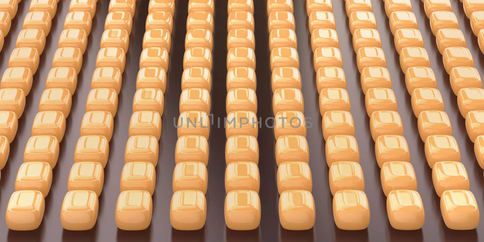 Many rows with caramel hard candies