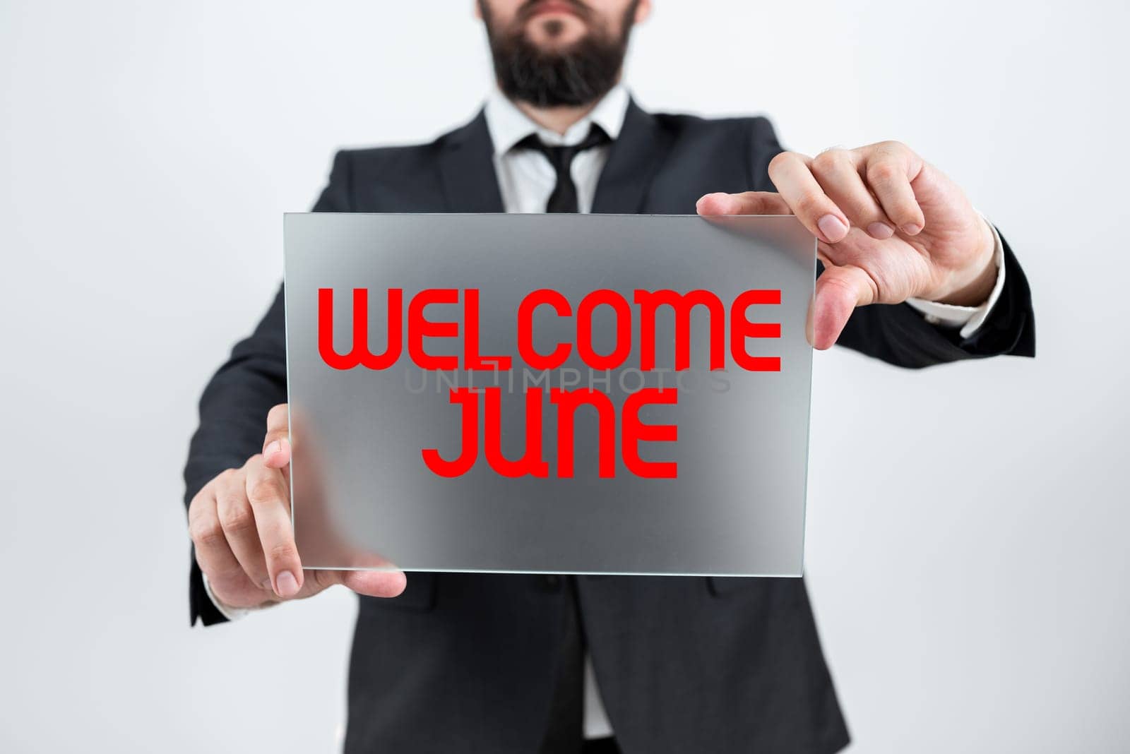 Sign displaying Welcome June, Concept meaning Calendar Sixth Month Second Quarter Thirty days Greetings