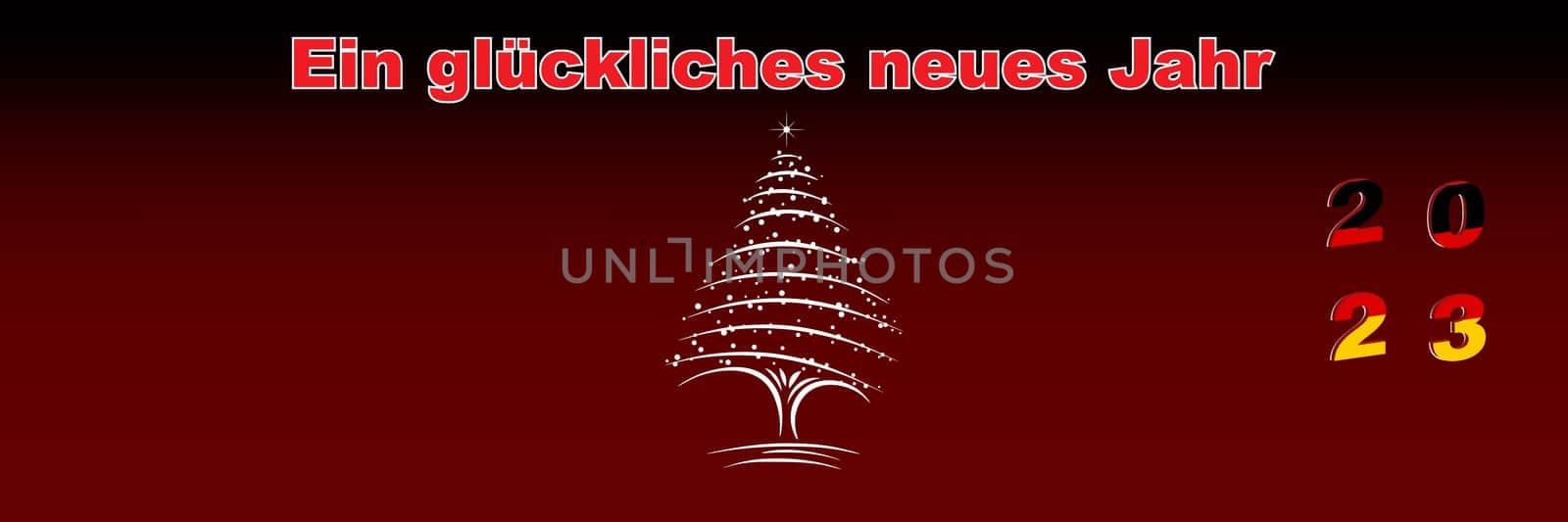 Merry Christmas and Happy New Year web page cover. Germany flag on the year 2023. Holiday design for greeting card, banner, celebration poster, party invitation. Vector illustration.