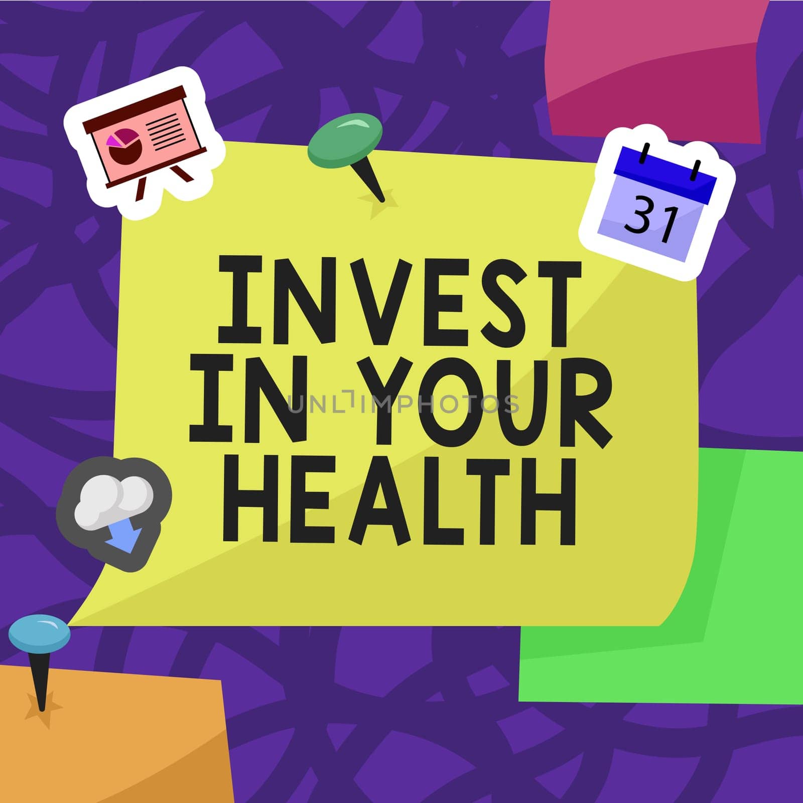 Writing displaying text Invest In Your Health, Business overview Live a Healthy Lifestyle Quality Food for Wellness
