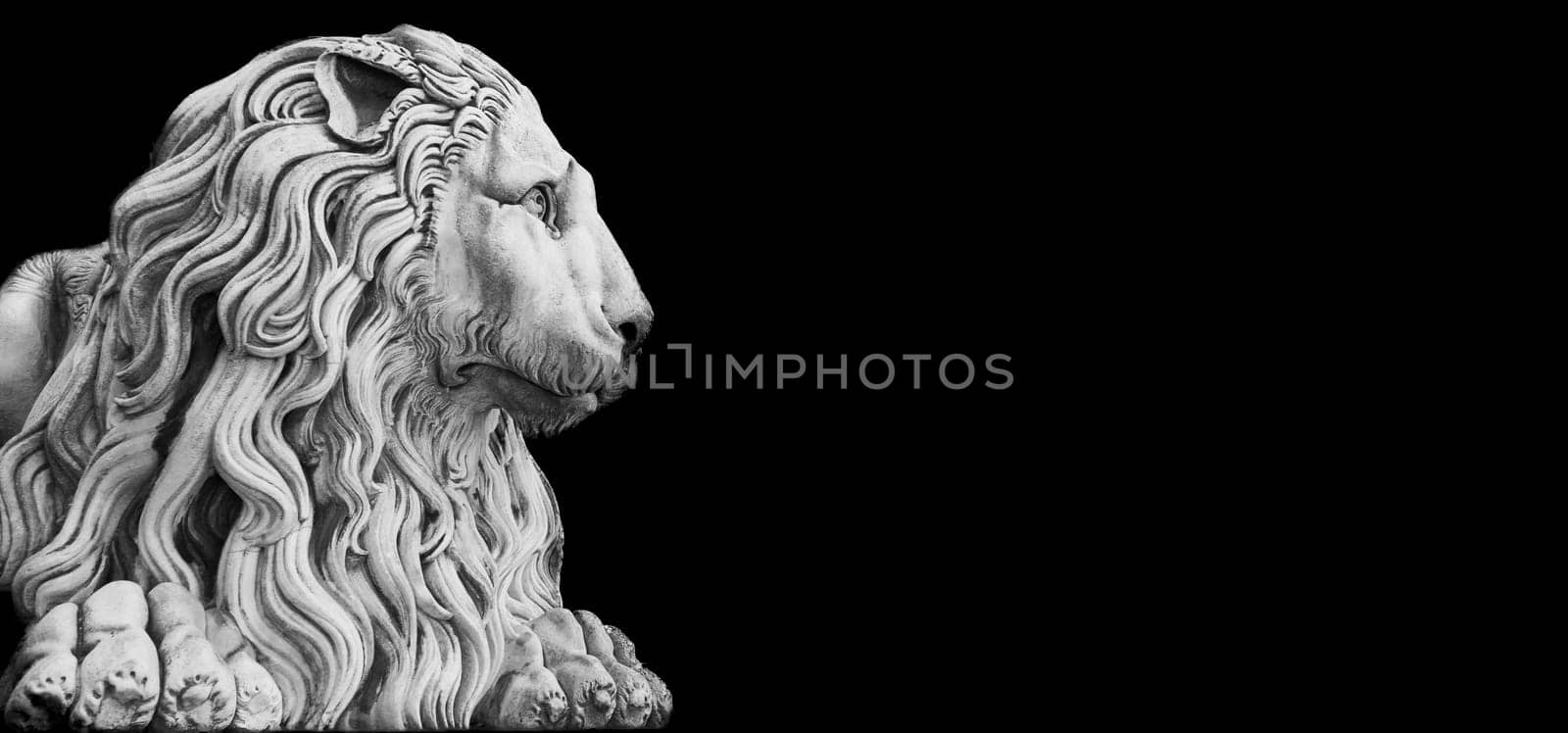 Antique lion statue , made of stone, with copy space. Concept security, safety, guard