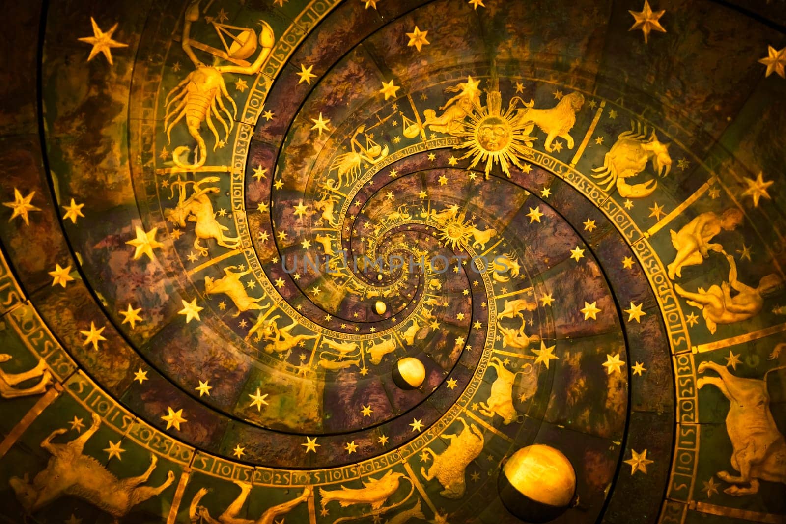 Astrological background with zodiac signs and symbol - black