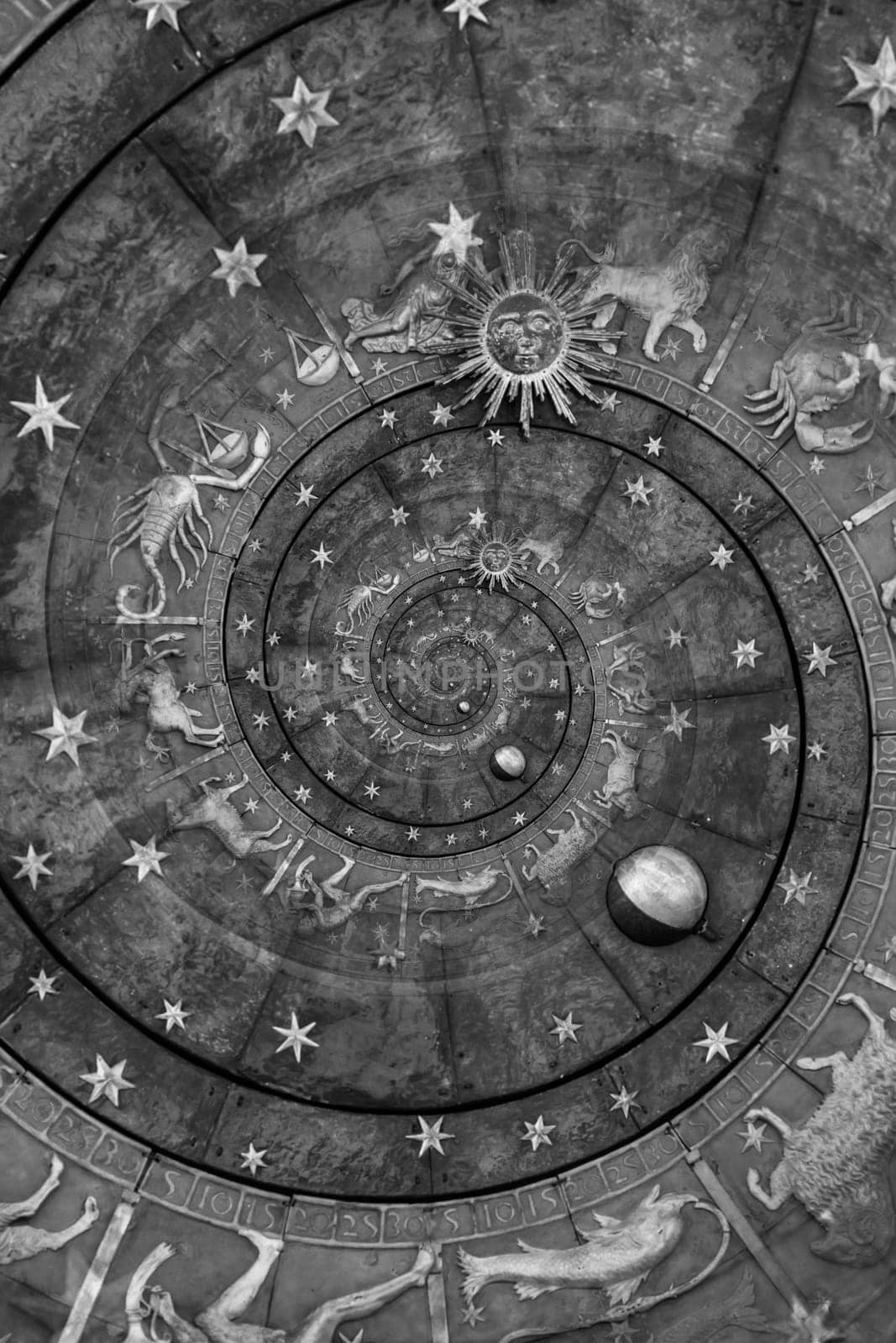 Abstract old conceptual background on mysticism, astrology, fantasy - black