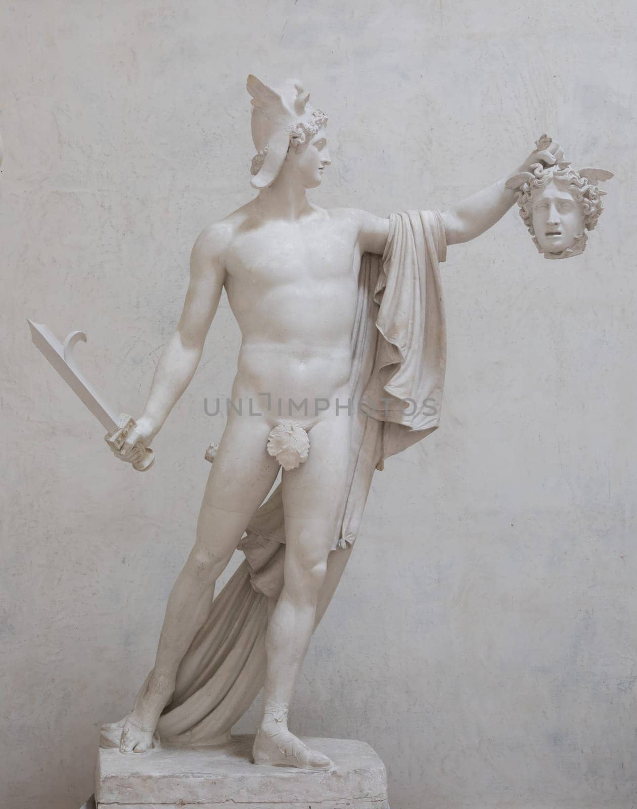Possagno, Italy - June 2022: Perseus statue with Medusa, named Perseo Trionfante, by Antonio Canova, 1801