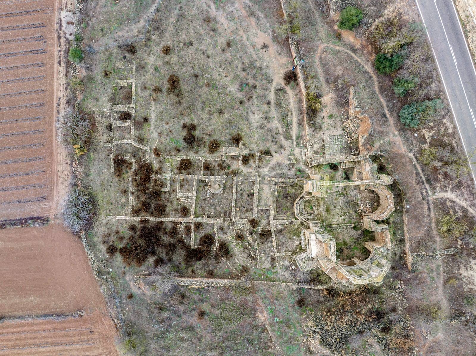 Monastery of Santa Maria de Vallsanta is a former Cistercian female monastery located near the town of Guimera, in the Catalan region of Urgell, Spain, top view