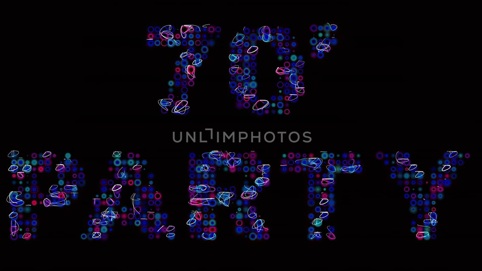 70's party led text over black,70's party led text over black