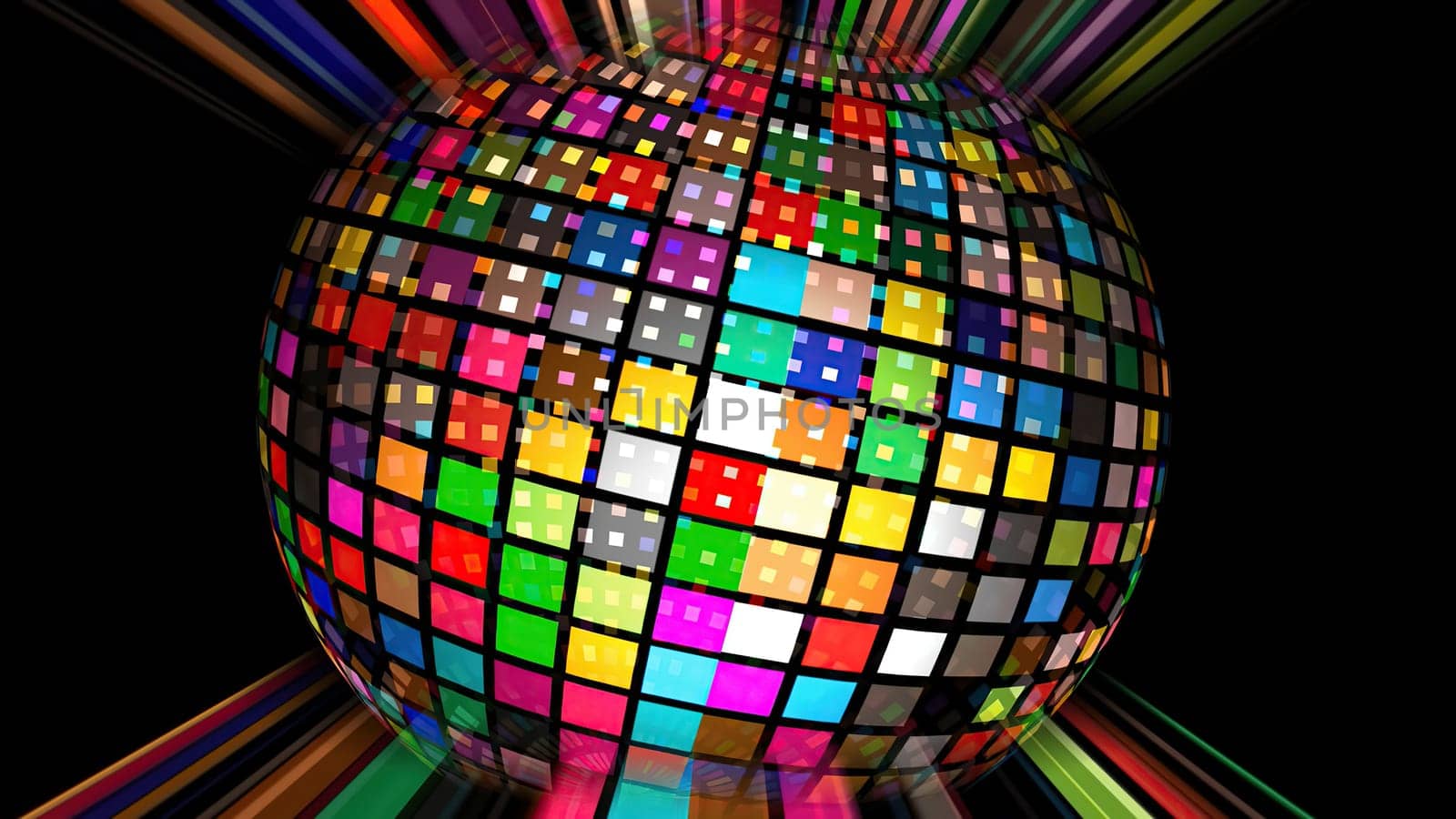 Colorful pixels on rotating sphere