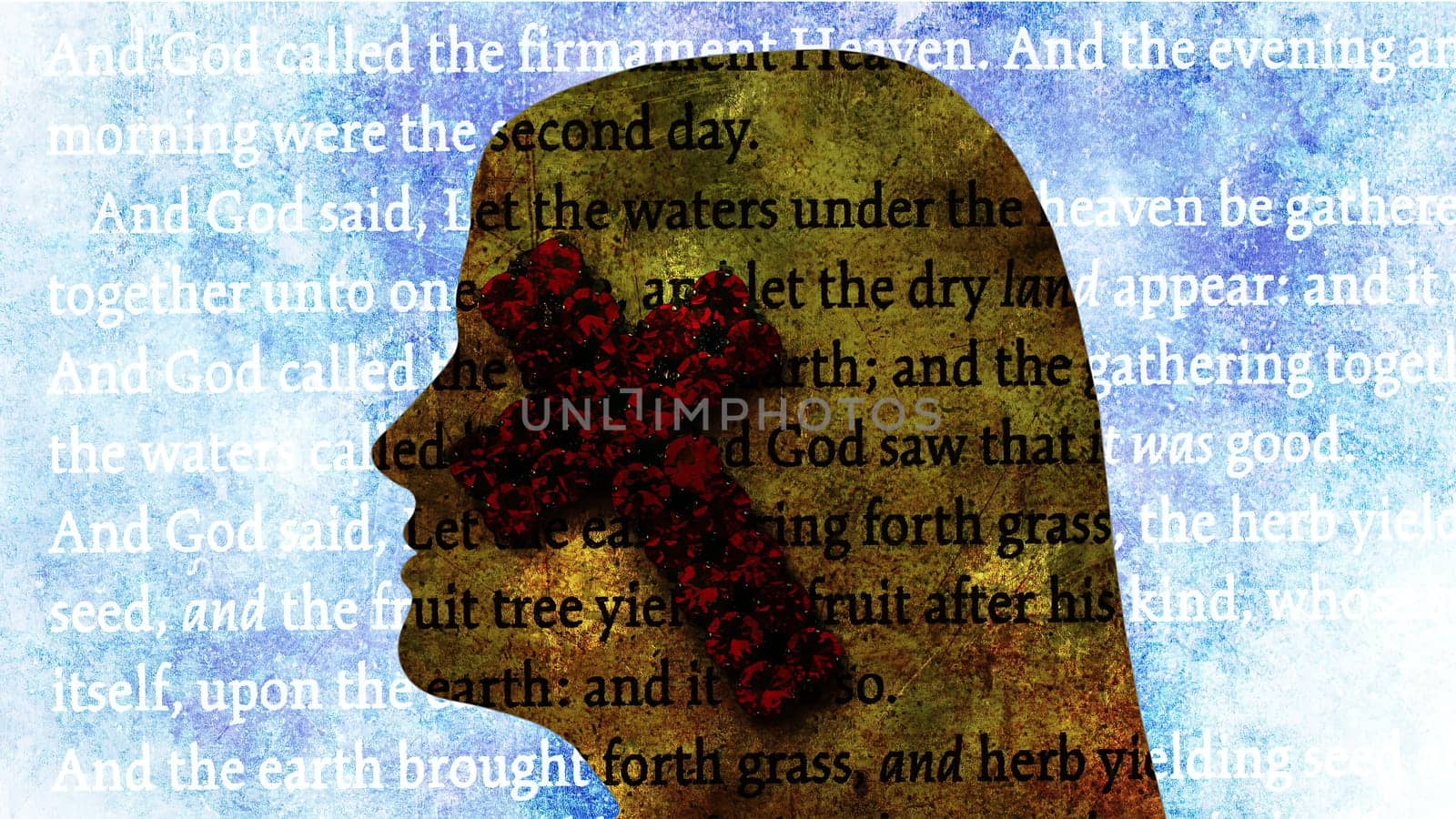 Surreal  Portrait of  Woman silhouette and cross of Jesus ,Surreal  Portrait of  Woman silhouette and cross of Jesus
