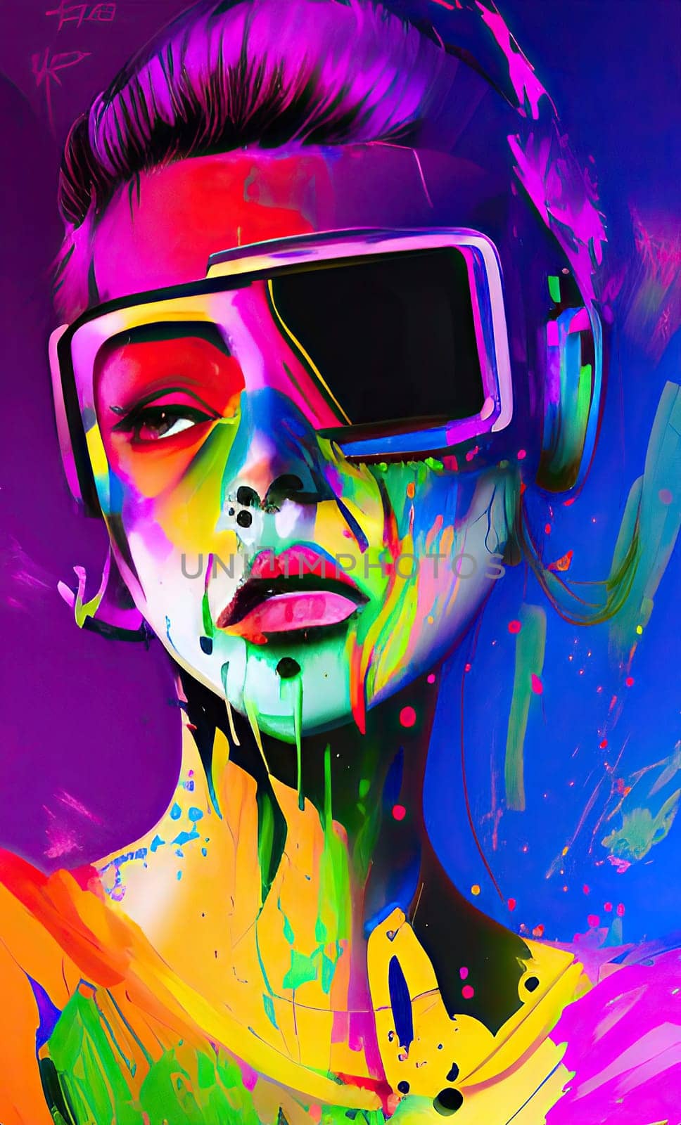 Colourful modern abstract woman face. Hand drawn digital art  illustration