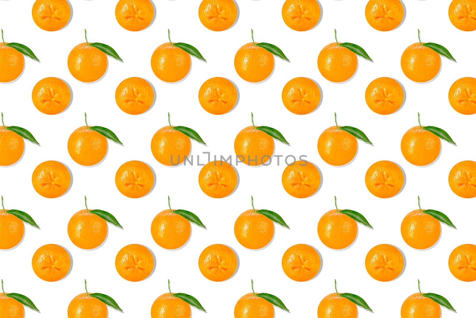Seamless pattern. Raw tangerine fruits isolated on white background