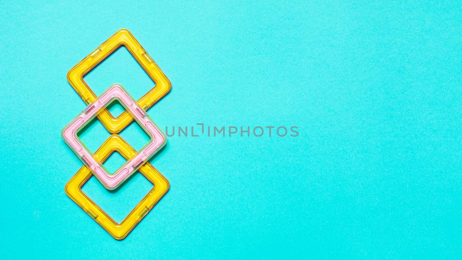 Conceptual banner with constructions. Top view, flat lay. Copy space for text.