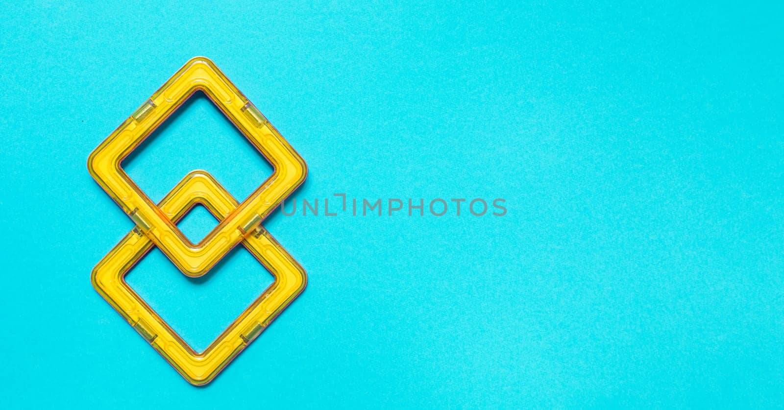 Conceptual banner with constructions. Top view, flat lay. Copy space for text.