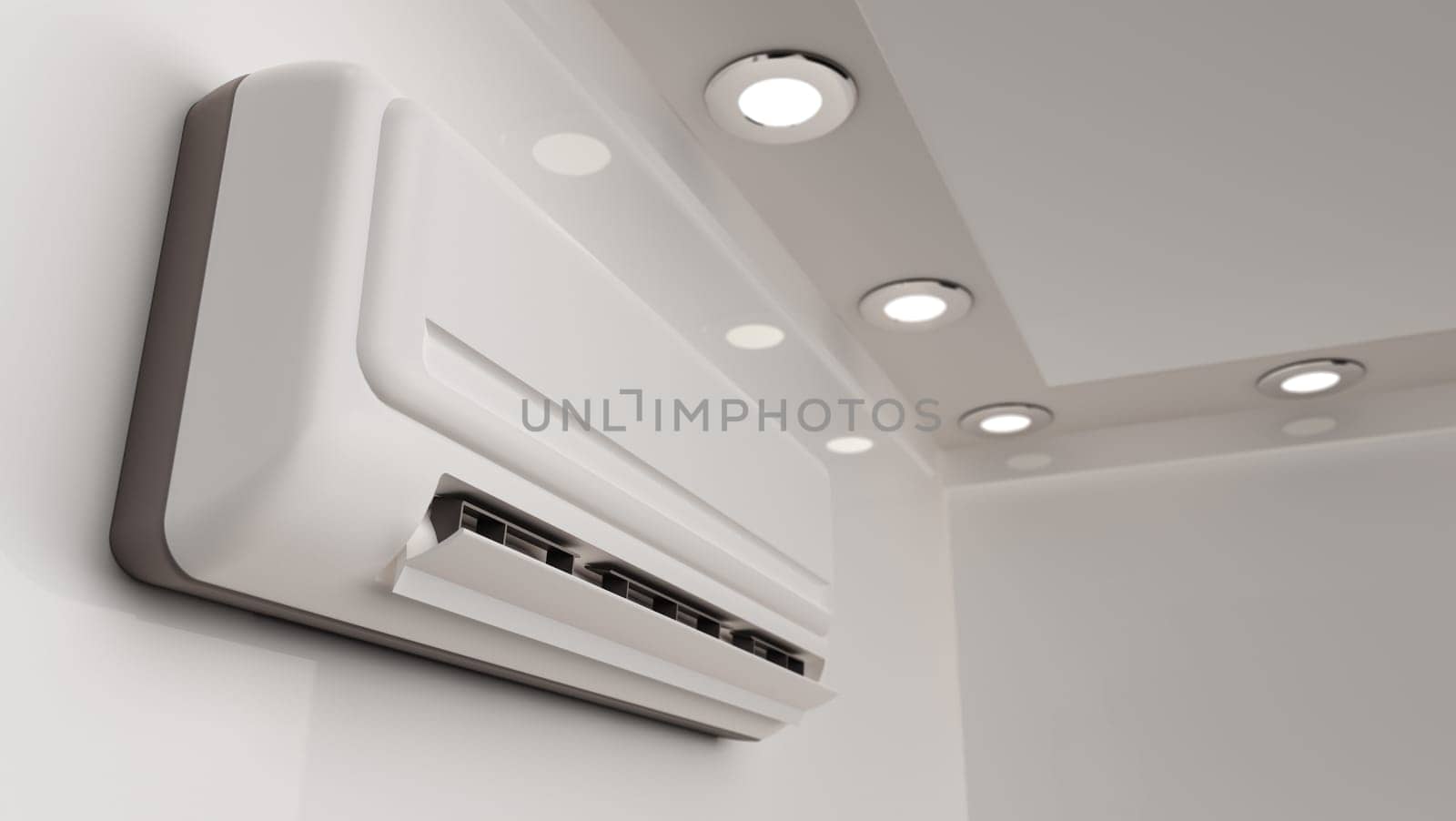 Air conditioner on the wall. 3D illustration.