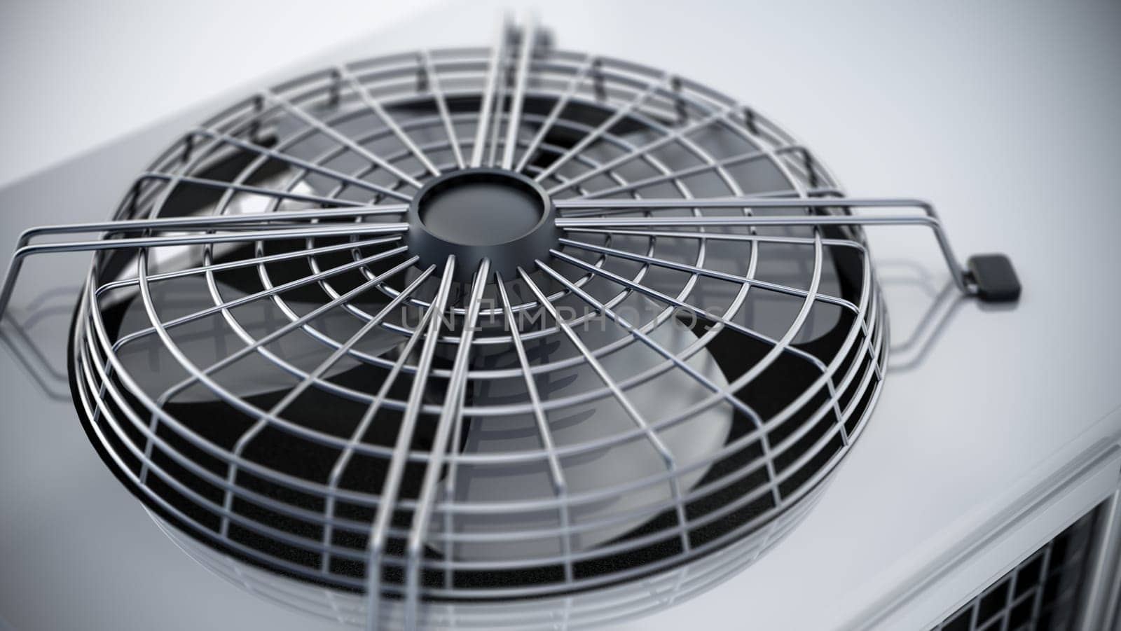 Ventilator fan detail of an Industrial air conditioner unit. 3D illustration.