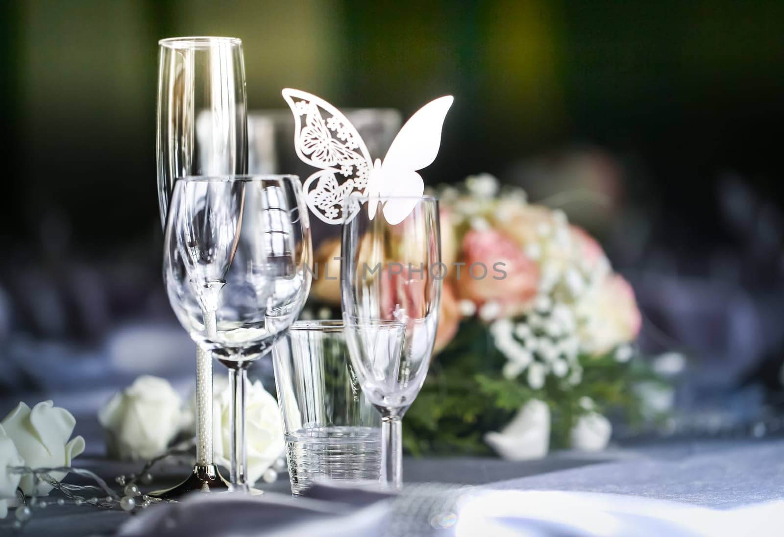 Laid table on wedding reception