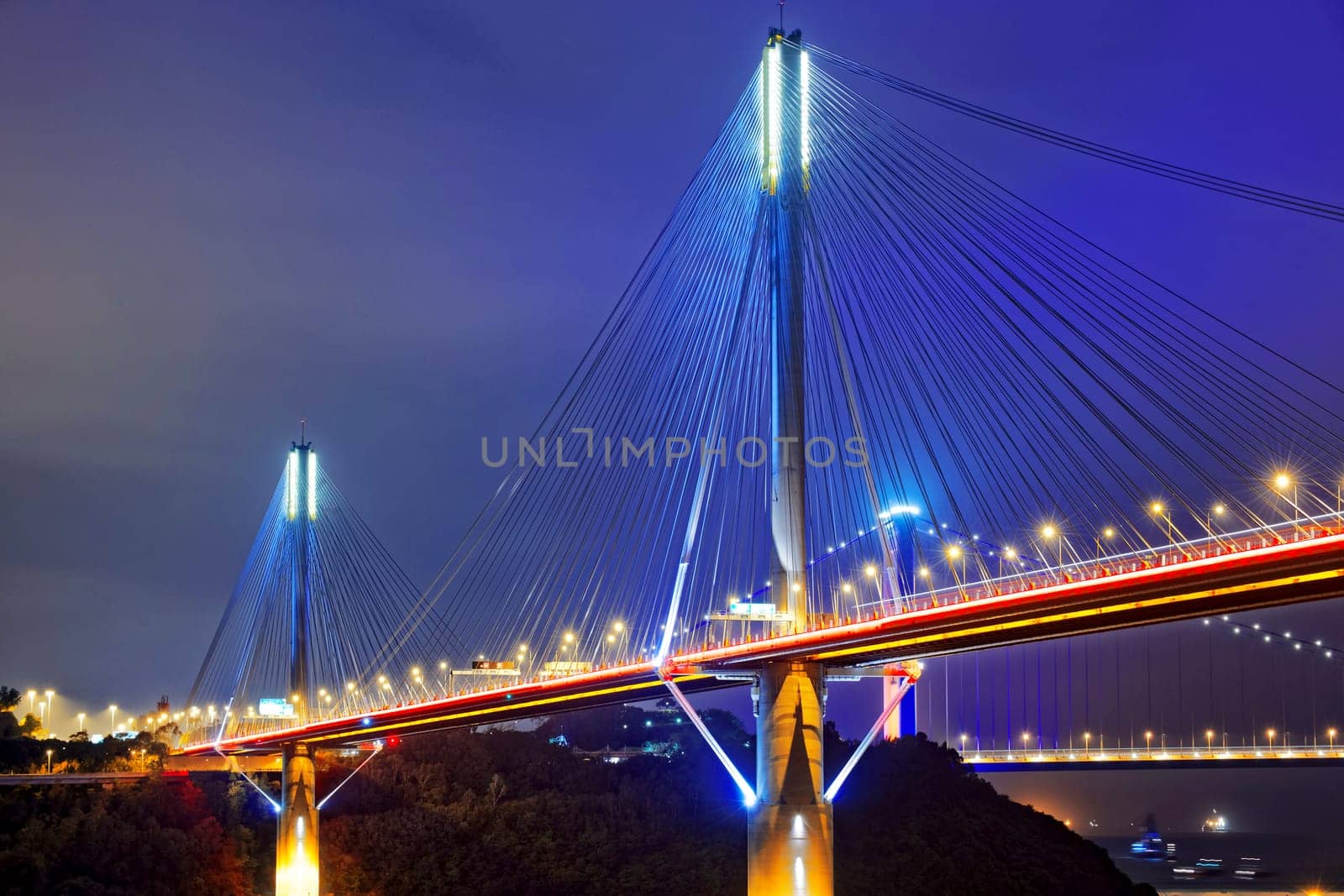 Ting Kau bridge at night, Hong Kong landmark