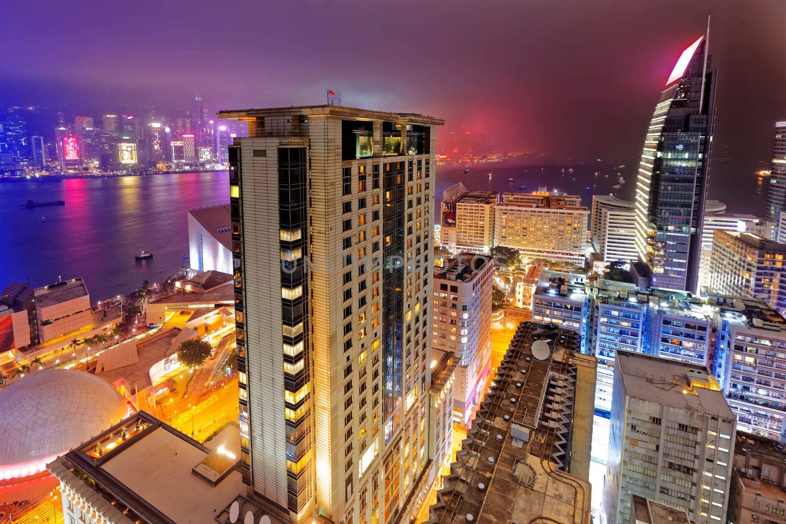 Tsim Sha Tsui at night, hong kong downtown area